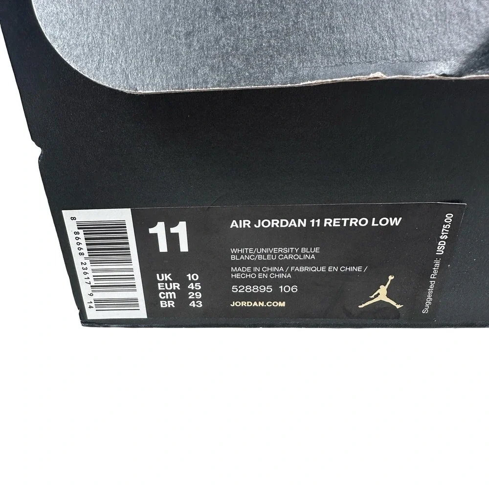 Air Jordan 11 Retro Low White University Blue UNC 528895-106 Mens 11 Sneakers